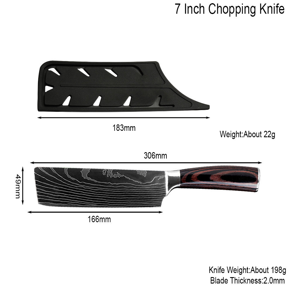 7 inch Nakiri chef knife with Damascus pattern blade and sheath