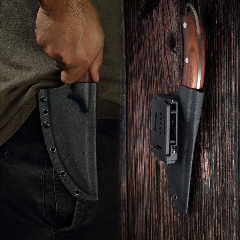 Forged meat cleaver knife with hammered blade and sheath