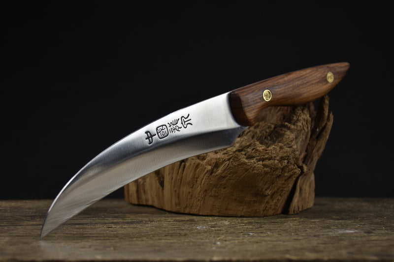 Curved fruit and carving knife with rosewood handle