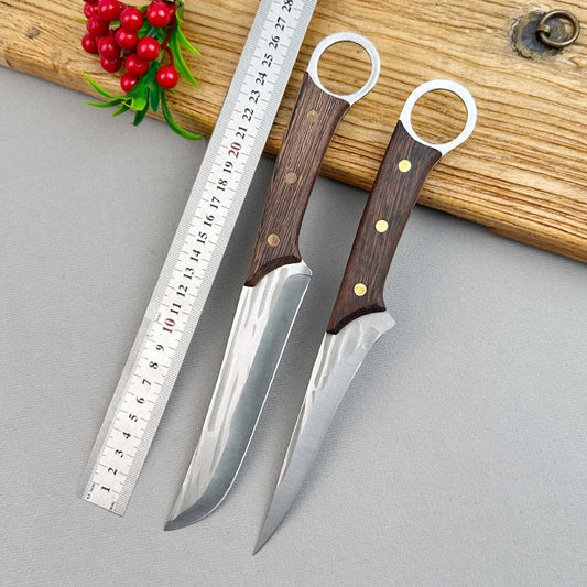 Forged butcher and boning knife with ring handle