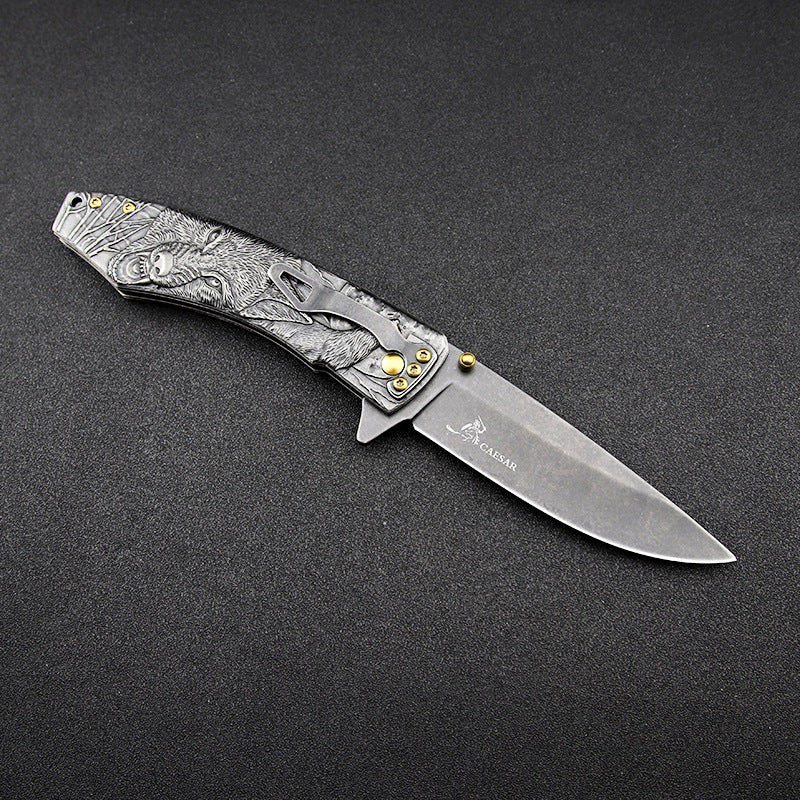 Folding pocket knife with stonewash 7Cr17MoV blade