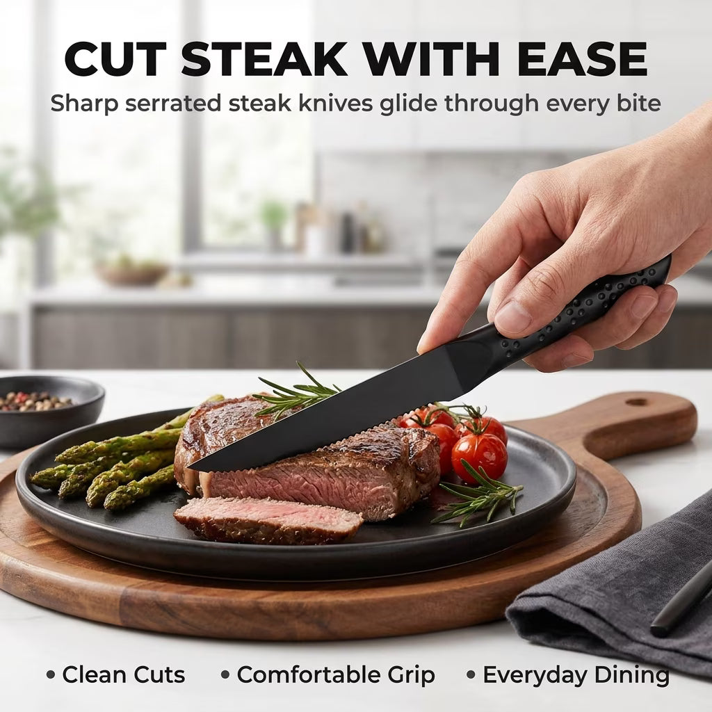 NULAS 14-Piece Stainless Steel Kitchen Knife Set, Black