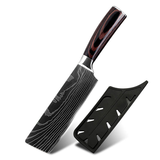 7 inch Nakiri chef knife with Damascus pattern blade and sheath