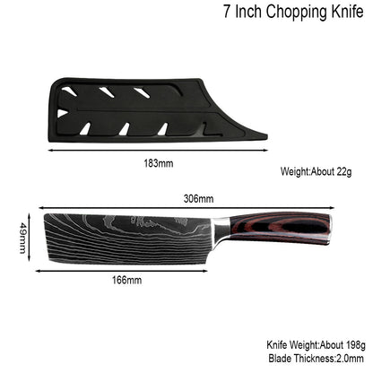 7 inch Nakiri chef knife with Damascus pattern blade and sheath