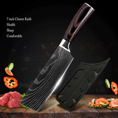 7 inch Nakiri chef knife with Damascus pattern blade and sheath