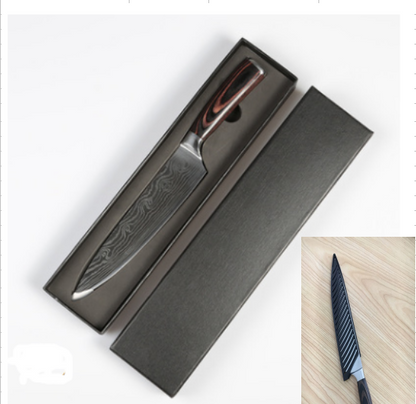 8 inch chef knife with Damascus pattern blade in gift box