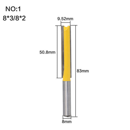 Extended straight router bit, 3/8 inch cutter, 8 mm shank