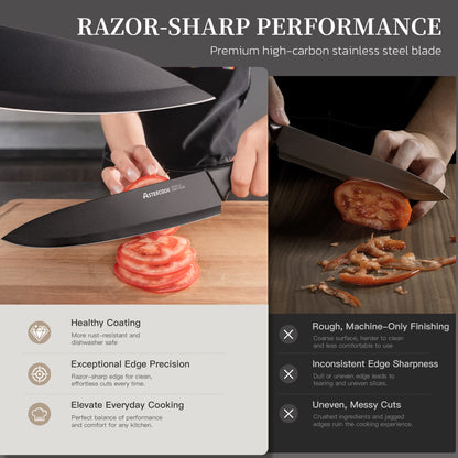 Astercook 15-Piece Kitchen Knife Set with Sharpener, Black