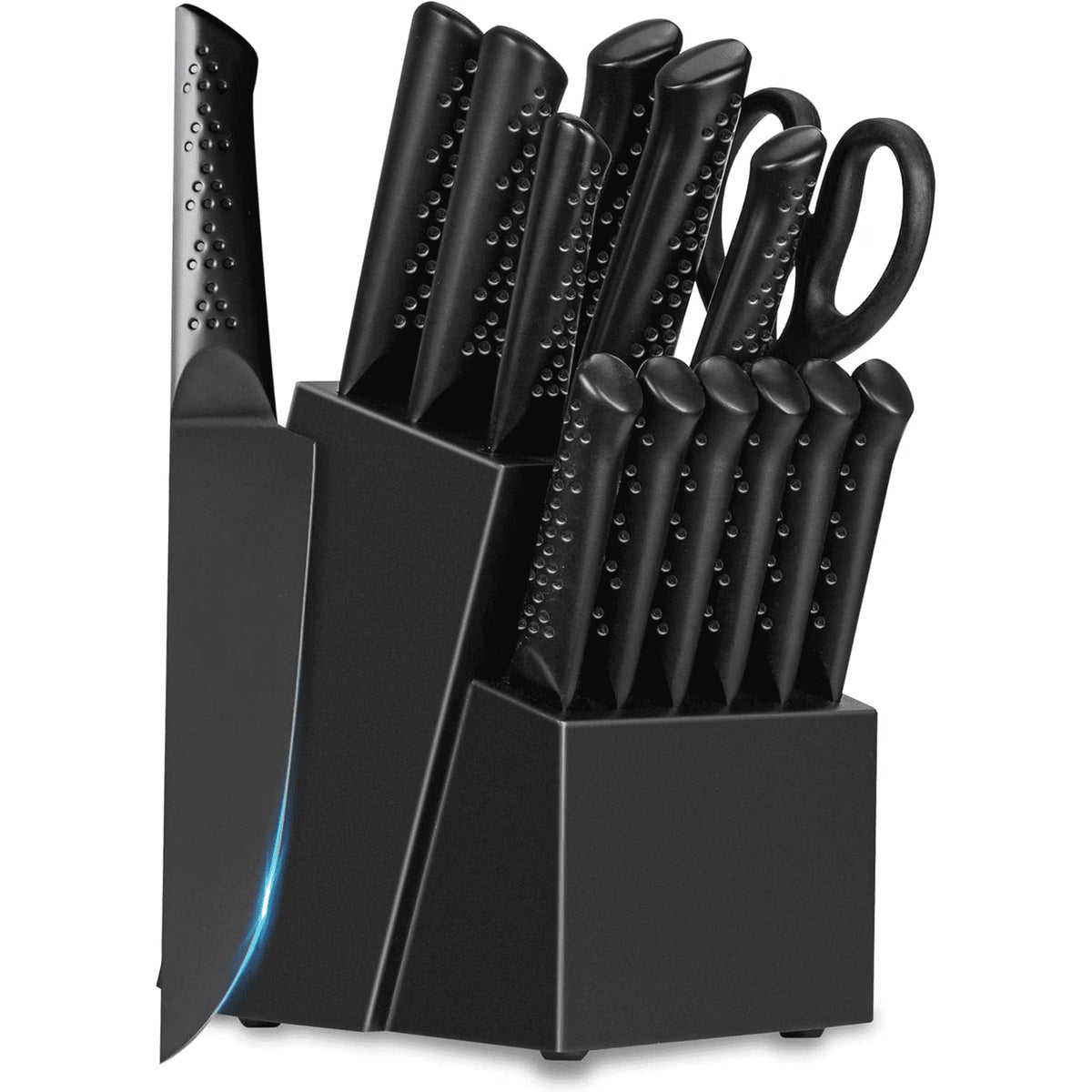 NULAS 14-Piece Stainless Steel Kitchen Knife Set, Black