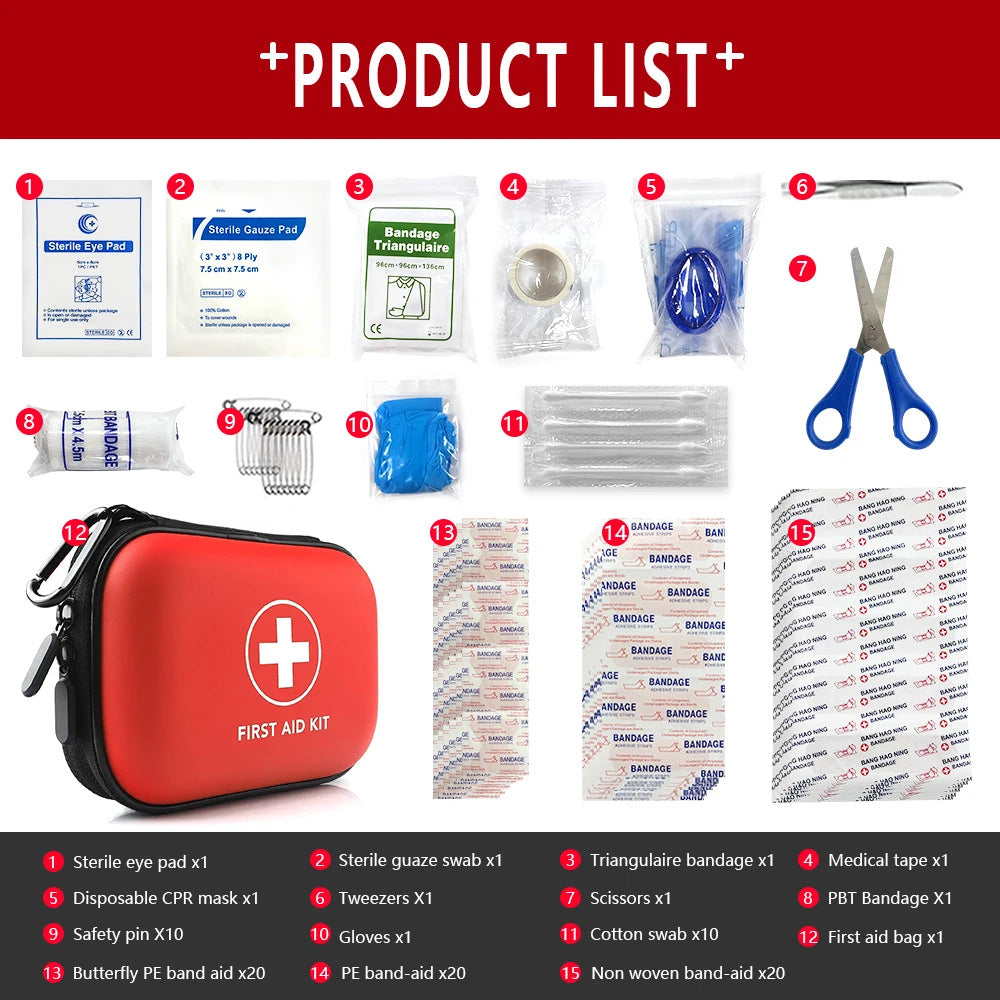 Survival kit with fixed blade knife, camping axe and first aid kit