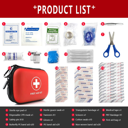 Survival kit with fixed blade knife, camping axe and first aid kit