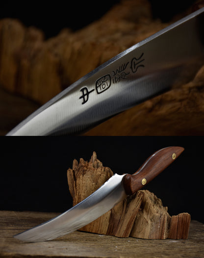 Curved fruit and carving knife with rosewood handle