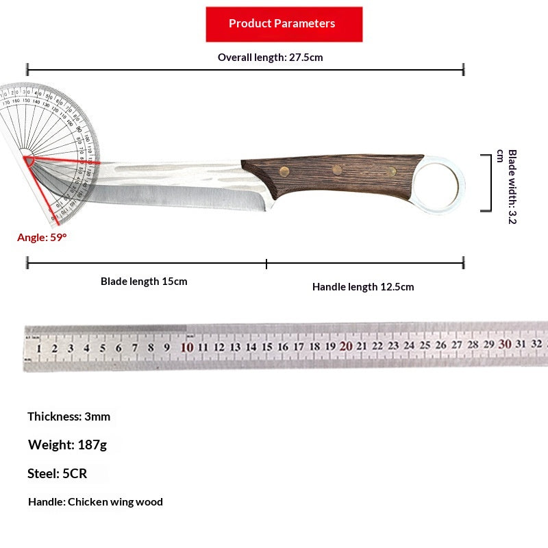Forged butcher and boning knife with ring handle