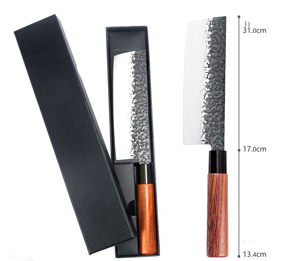 Hammered Japanese chef knife with wood handle