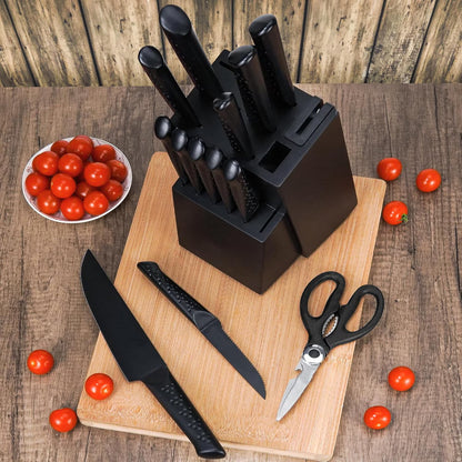 NULAS 14-Piece Stainless Steel Kitchen Knife Set, Black