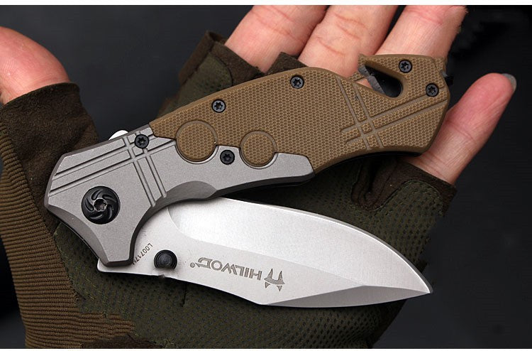 Outdoor folding pocket knife with textured grip handle