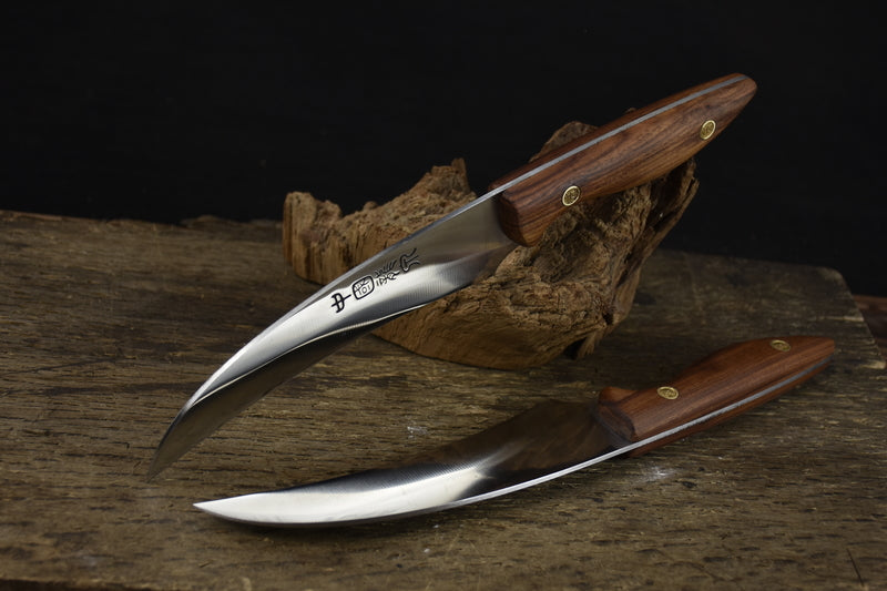 Curved fruit and carving knife with rosewood handle