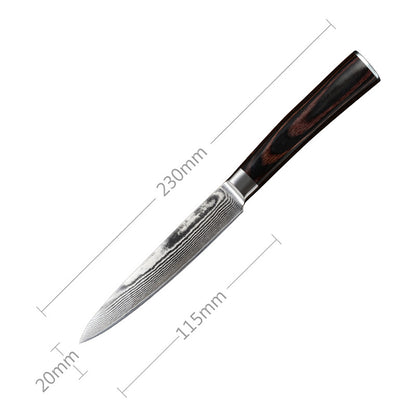 5 inch Damascus pattern utility knife with wood handle