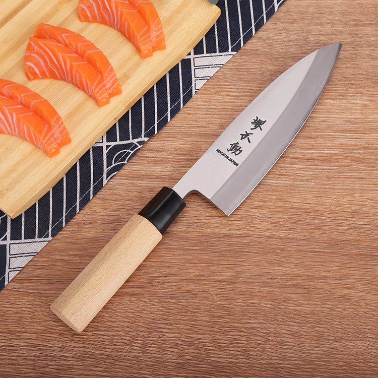 Japanese deba fish head knife with wood handle