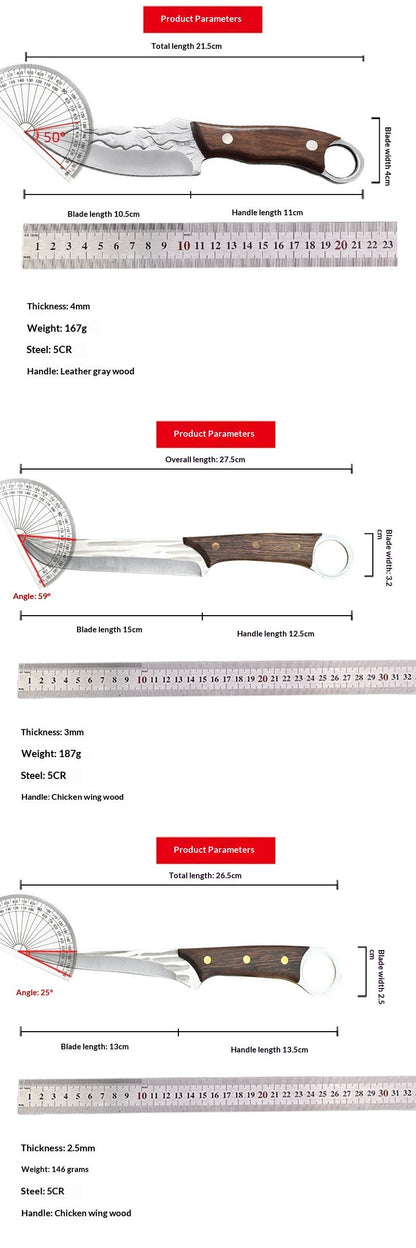 Forged butcher and boning knife with ring handle