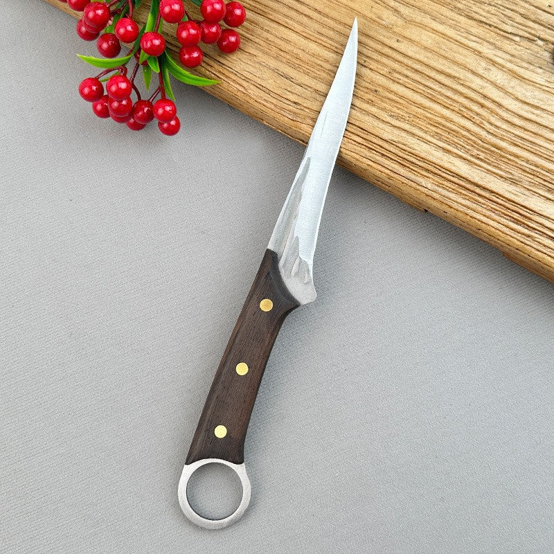 Forged butcher and boning knife with ring handle