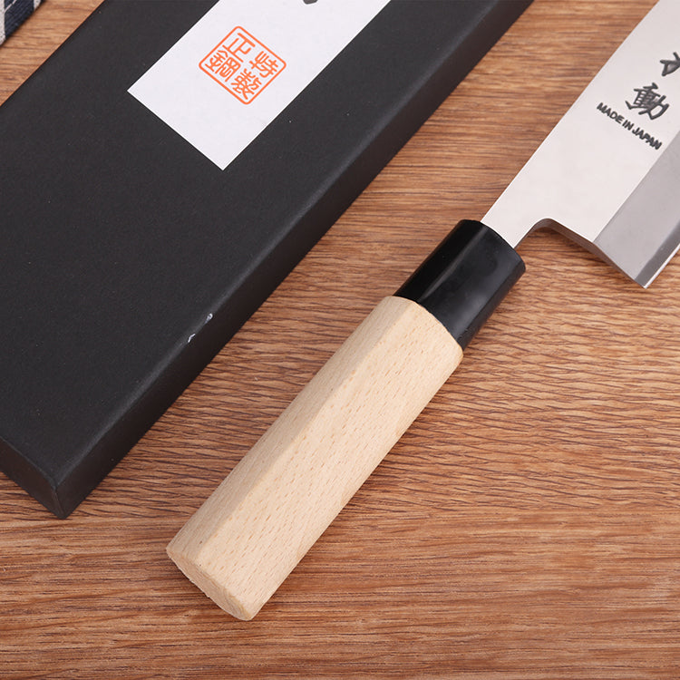 Japanese deba fish head knife with wood handle