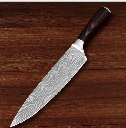 8 inch chef knife with Damascus pattern blade in gift box
