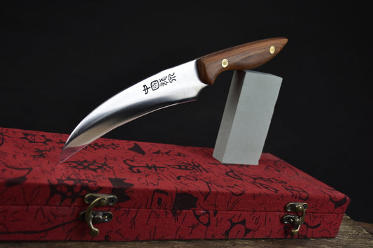 Curved fruit and carving knife with rosewood handle