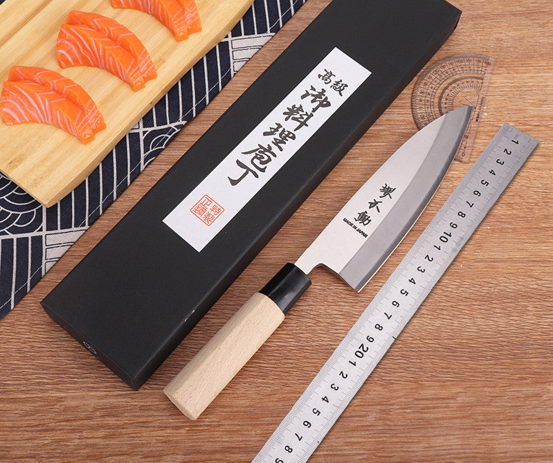 Japanese deba fish head knife with wood handle