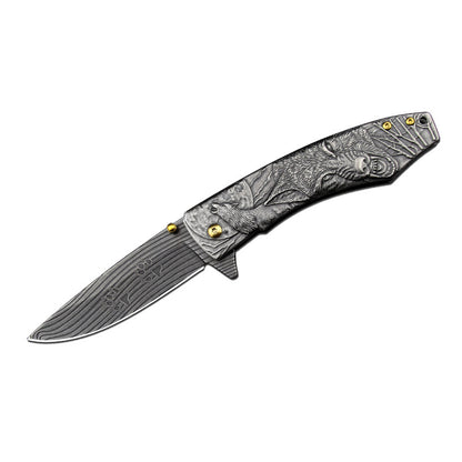 Folding pocket knife with stonewash 7Cr17MoV blade