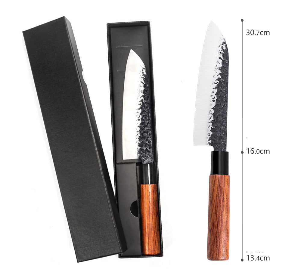 Hammered Japanese chef knife with wood handle