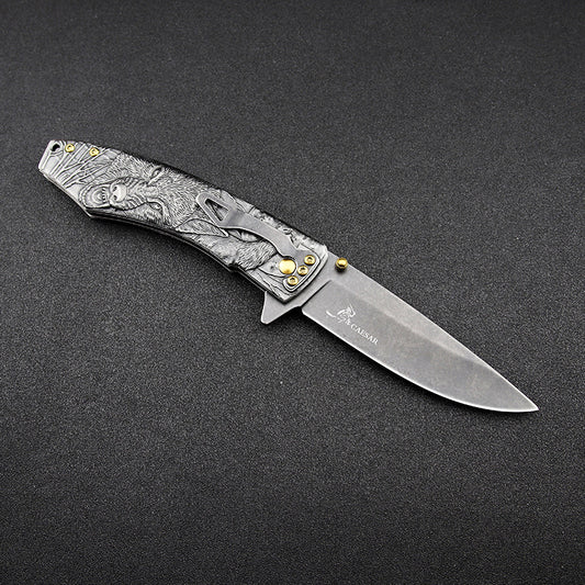 Folding pocket knife with stonewash 7Cr17MoV blade