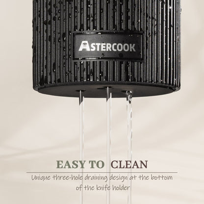 Astercook 6-Piece Kitchen Knife Set with Block, Black