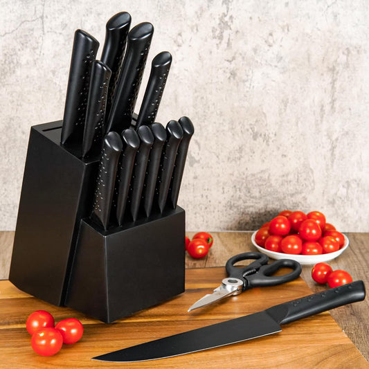NULAS 14-Piece Stainless Steel Kitchen Knife Set, Black